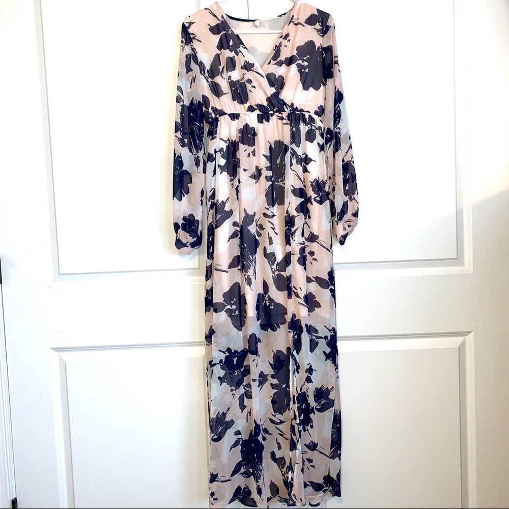 Pink Blush Maxi Floral Maternity Dress.